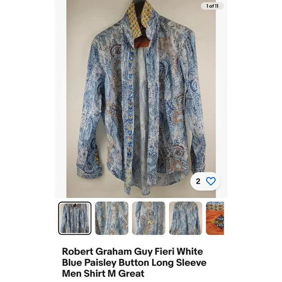 Robert Graham Mens Paisley Buttoned Long Sleeve Shirt White Blue Sz Large - Picture 16 of 16